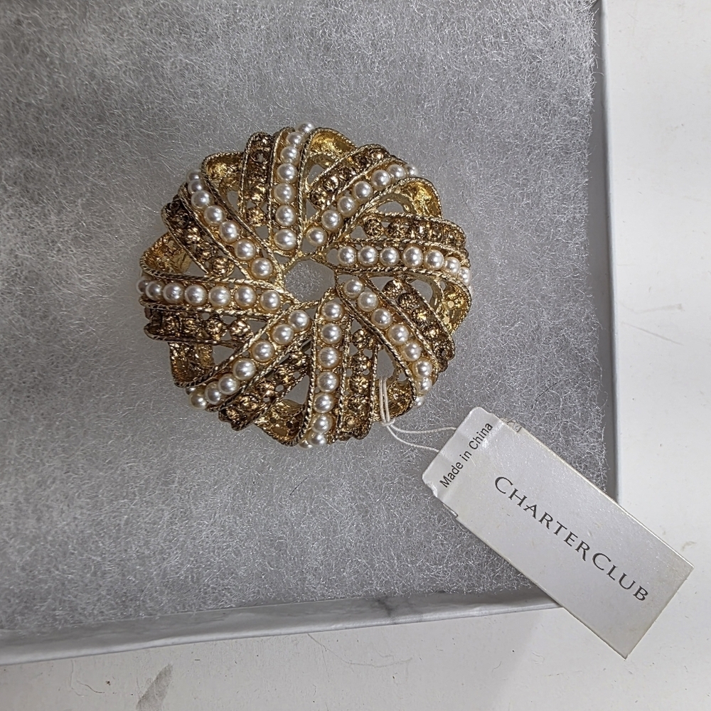 Charter Club Gold and White Pearl Swirl Brooch
